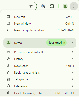 Chrome Menu - Delete Browsing Data