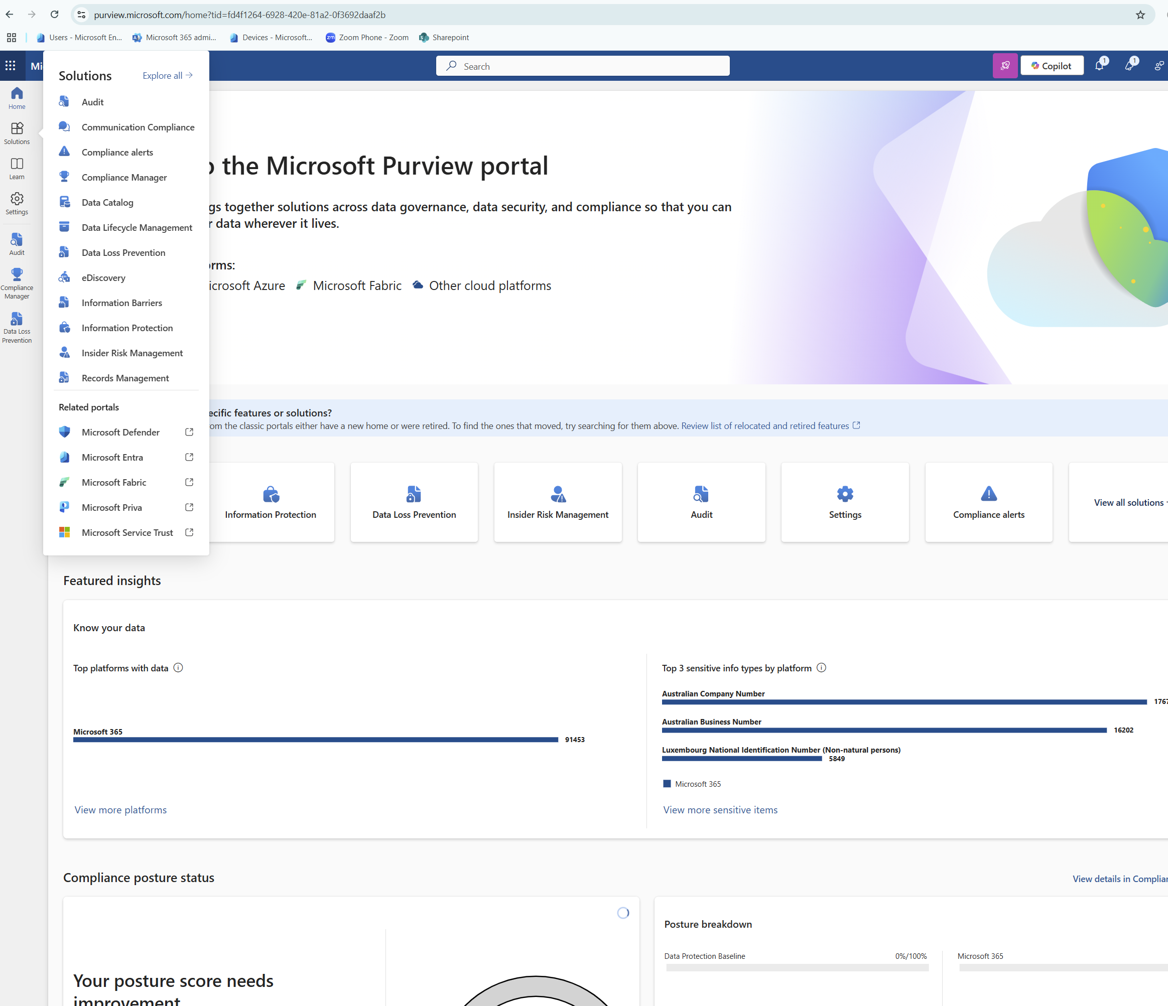 Screenshot of Microsoft Purview portal showing the Audit option in the Solutions menu.png