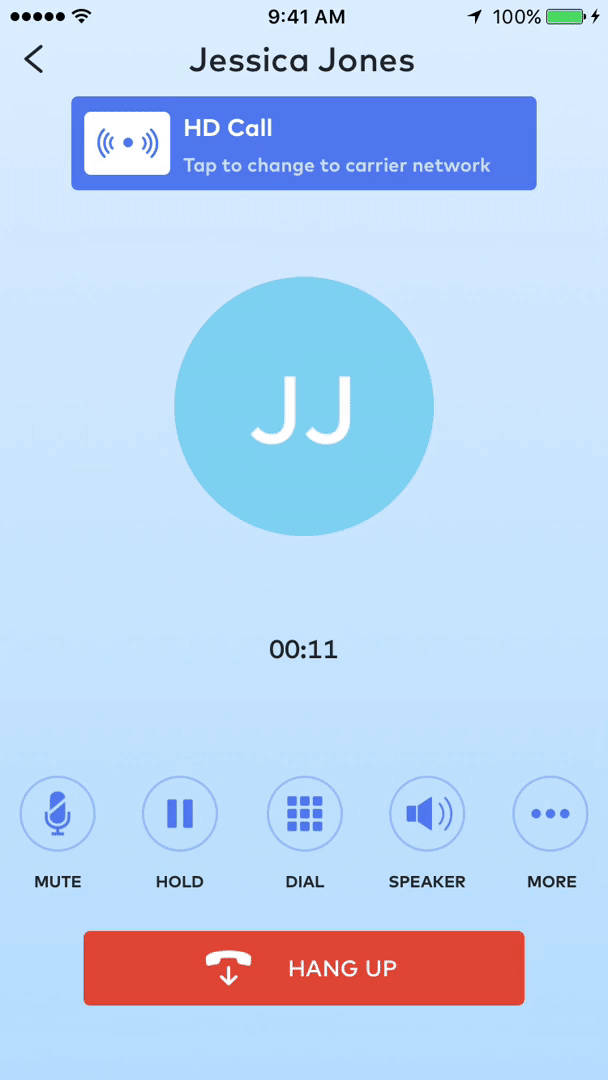 Dial pad switch between HD and carrier in the Dialpad app..gif
